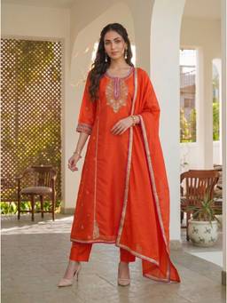TWINS LADY - Orange Anarkali Kurta With Pant & Dupatta