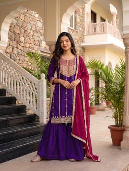 TWINS LADY - Purple Kurta With Sharara & Dupatta
