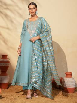 TWINS LADY - Blue Anarkali Kurta With Palazzo & Dupatta