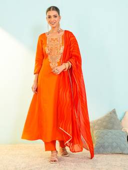 TWINS LADY - Orange Anarkali Kurta With Palazzo & Dupatta
