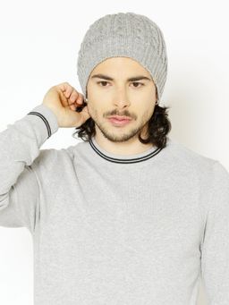 Bharatasya - Grey Cable Knit Winter Beanie Cap