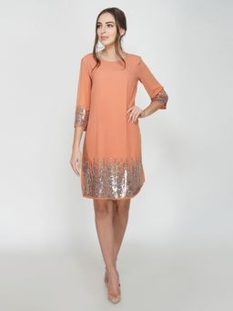 Attic Salt - Peach Solid Sunrise Sequin Dress