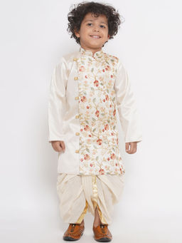 Little Bansi - Boys Cream Floral Sherwani with Dhoti (Set of 2)