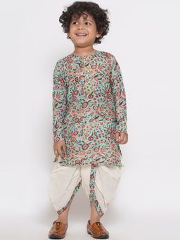 Little Bansi - Boys Green Floral Kurta with Dhoti (Set of 2)