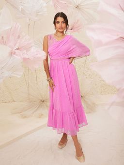 Aurelia - Purple Rounded Hemline Floral Printed Dress