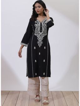 Lakshita - Black Kurta With Rice Stitch Embroidery