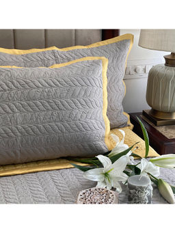 Sadyaska - Butter Cup Yellow & Sandstone Grey Verdure Reversible Bedspread (Set of 3)