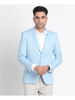 Turtle - Men Knitted Solid Relaxed Fit Light Blue Blazer