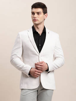 Turtle - Men Knitted Solid Regular Fit Off White Melange Blazer