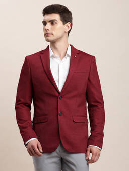 Turtle - Men Knitted Dobby Regular Fit Red Blazer