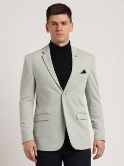 Turtle - Men Knitted Solid Grey Melange Blazer