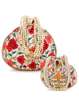 Anekaant - Dangle Multi-Color Mother Daughter Floral Embroidered Potlis Combo (Pack Of 2)