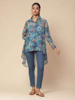 Aarke Ritu Kumar - Blue Printed Shirt With Camisole (Set of 2)