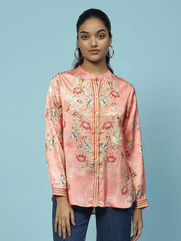 Aarke Ritu Kumar - Peach Floral Print Shirt
