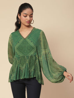 Aarke Ritu Kumar - Green Printed Top With Camisole (Set of 2)