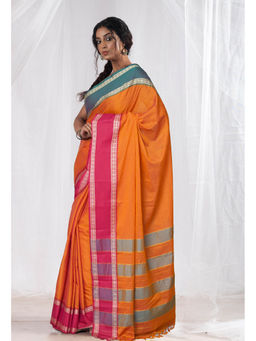 Unnati Silks - Orange Pure Handloom Narayani Cotton Saree with Unstitched Blouse