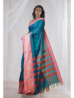 Unnati Silks - Peacock Green Pure Handloom Narayani Cotton Saree with Unstitched Blouse