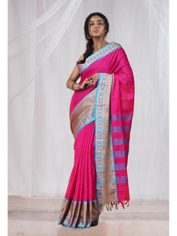Unnati Silks - Pink Pure Handloom Narayani Cotton Saree with Unstitched Blouse