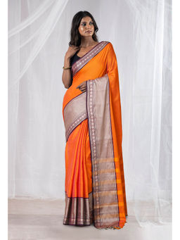 Unnati Silks - Orange Pure Handloom Narayani Cotton Saree with Unstitched Blouse