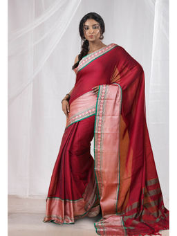 Unnati Silks - Maroon Pure Handloom Narayani Cotton Saree with Unstitched Blouse