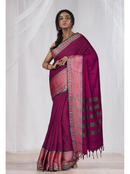 Unnati Silks - Purple Pure Handloom Narayani Cotton Saree with Unstitched Blouse
