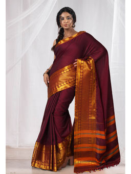 Unnati Silks - Maroon Pure Handloom Narayani Cotton Saree with Unstitched Blouse