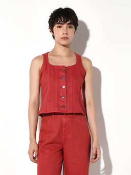 ONLY - Womens Solid Regular Fit Red Top