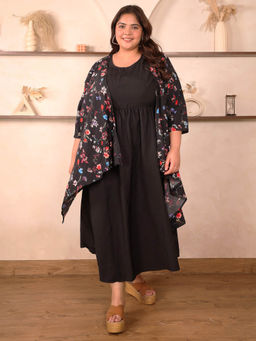 Indietoga Plus Size - Womens Plus Size Polyester Crepe Black Long Maxi Dress with Shrug