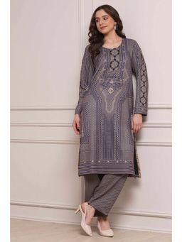 Biba - Women Blue Polyester Straight Printed Kurta and Pant