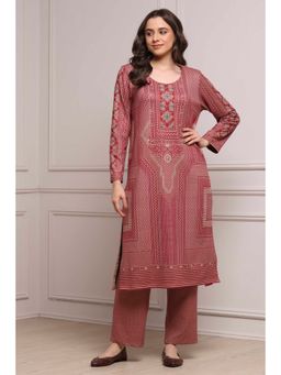 Biba - Women Pink Polyester Straight Printed Kurta and Pant