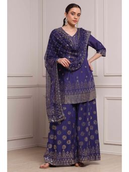 Biba - Women Purple Cotton Printed Kurti and Palazzo with Dupatta
