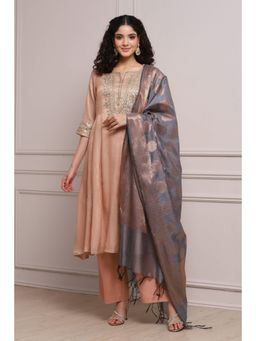 Biba - Women Blush Peach Cotton Kalidar Kurta and Pant with Dupatta