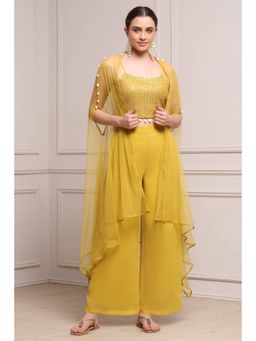 Biba - Women Lime Polyester Dyed Regular Top and Palazzo and Jacket