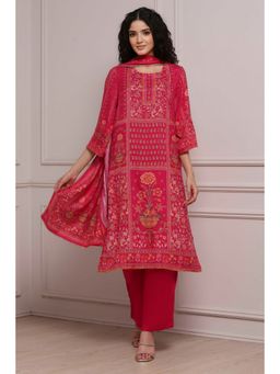 Biba - Women Pink Straight Printed Kurta and Pant with Dupatta