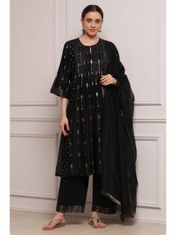 Biba - Women Black Silk Gathered A-Line Kurta and Pant with Dupatta