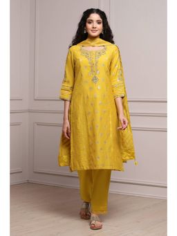 Biba - Women Lime Cotton Blend Straight Kurta and Pant with Dupatta