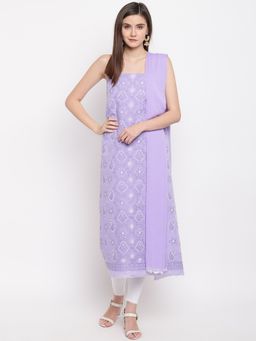 ADA - Hand Embroidered Lucknowi Chikankari Lavender Pure Cotton Unstitched Dress Material [A100169]