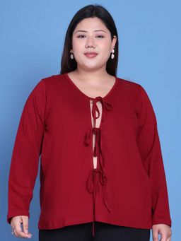 theRebelinme - Plus Size Women's Maroon Solid Color Cotton Top