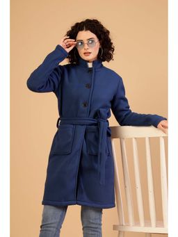 RIGO - Women Ink Blue Polar Fleece Overcoat with Belt