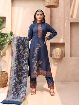 Kidar - Womens Unstitched Casual Wear Suit Blue (Set of 3)