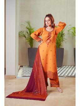 Kidar - Womens Unstitched Casual Wear Suit Orange (Set of 3)