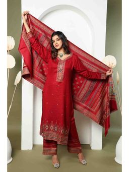 Kidar - Womens Unstitched Casual Wear Suit Maroon (Set of 3)