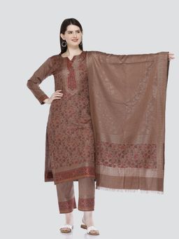 Kidar - Womens Unstitched Casual Wear Suit Brown (Set of 3)