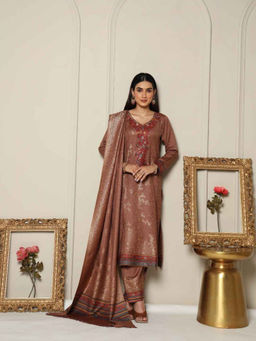 Kidar - Womens Unstitched Casual Wear Suit Brown (Set of 3)