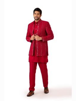 kshitij choudhary - Basilius Red Kurta With Pant & Jacket