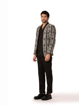 kshitij choudhary - Akil Black Embroidered Kurta With Pant & Jacket