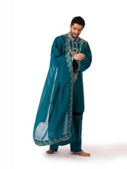 kshitij choudhary - Avenir Blue Embroidered Kurta & Pant With Dupatta