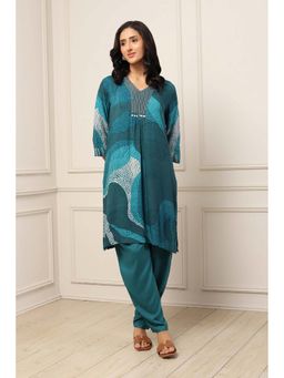 Biba - Women Teal Viscose Rayon Straight Kurta & Salwar