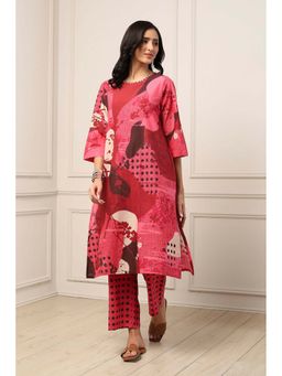 Biba - Women Maroon Cotton Straight Kurta & Pant