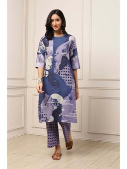 Biba - Women Blue Cotton Straight Kurta & Pant